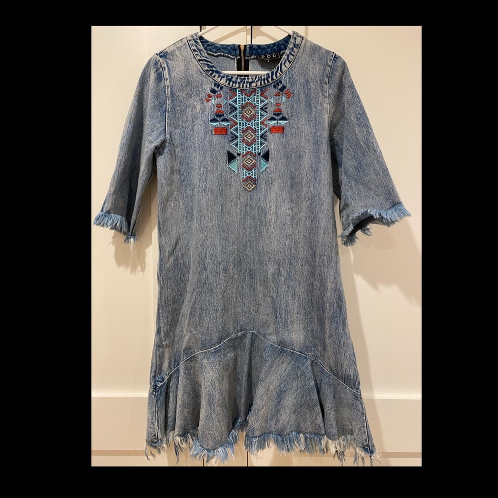 POL denim embroidered dress